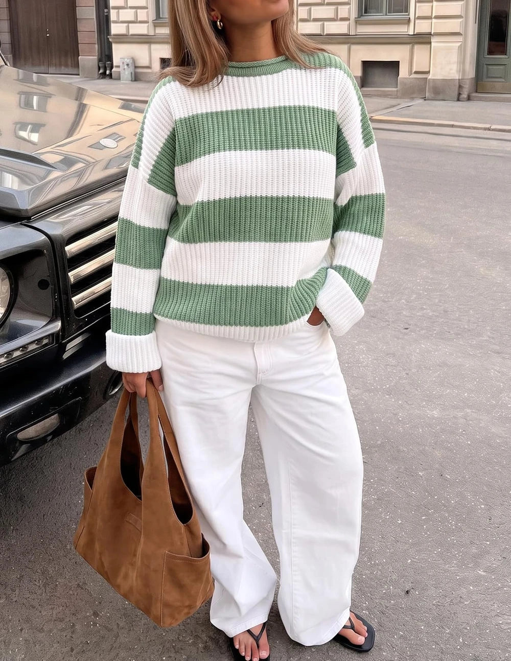 Oversized Striped Knit Sweater