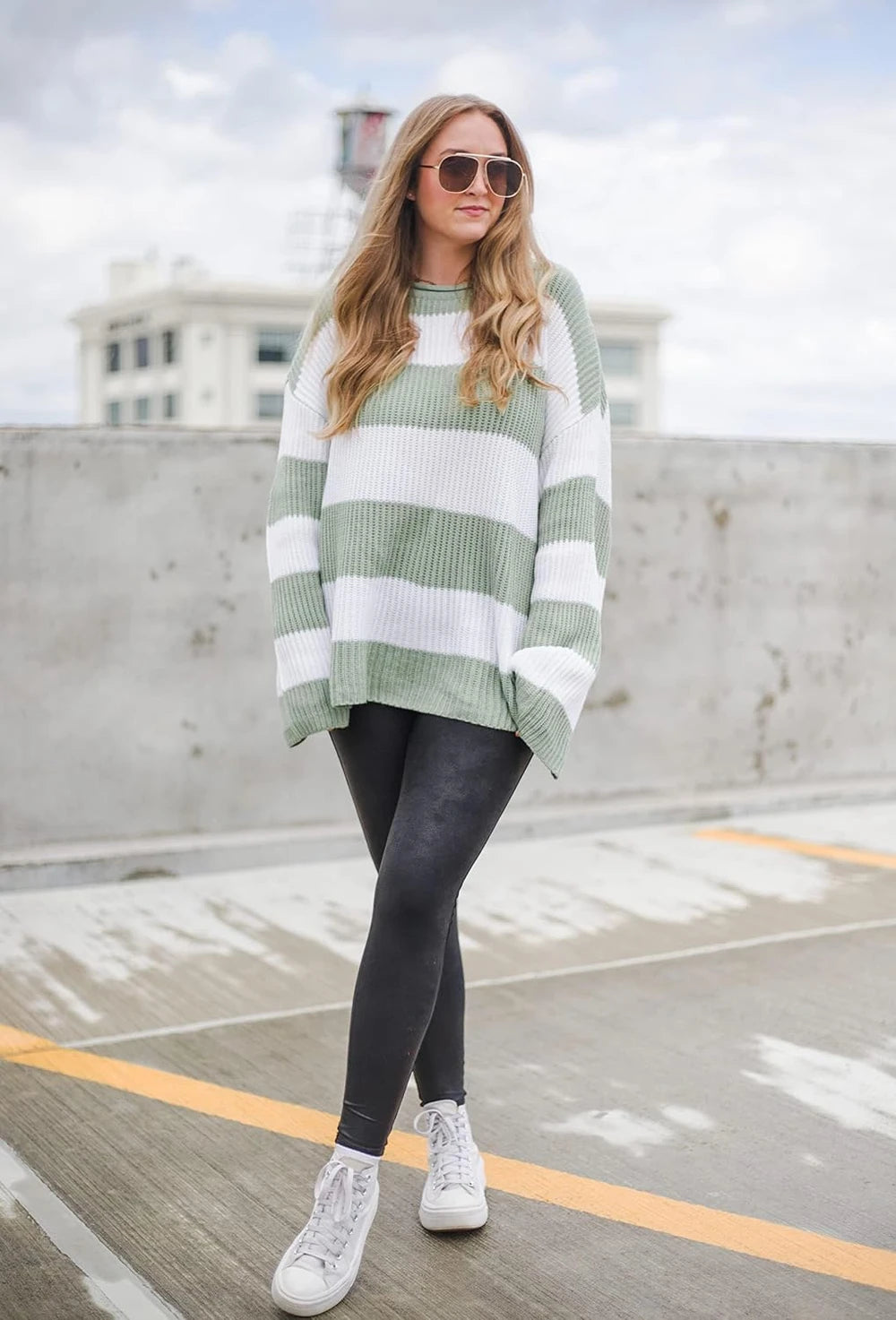 Oversized Striped Knit Sweater